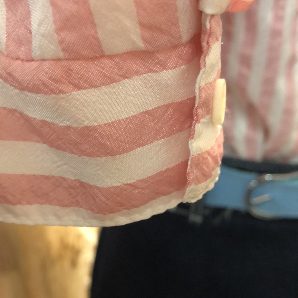 Vintage 80’s -All Hours - pink & white silky polyester top- button down- M - Picture 6 of 8